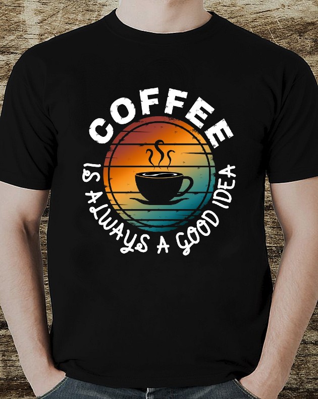 Siyah Retro Coffee Baskılı Tshirt