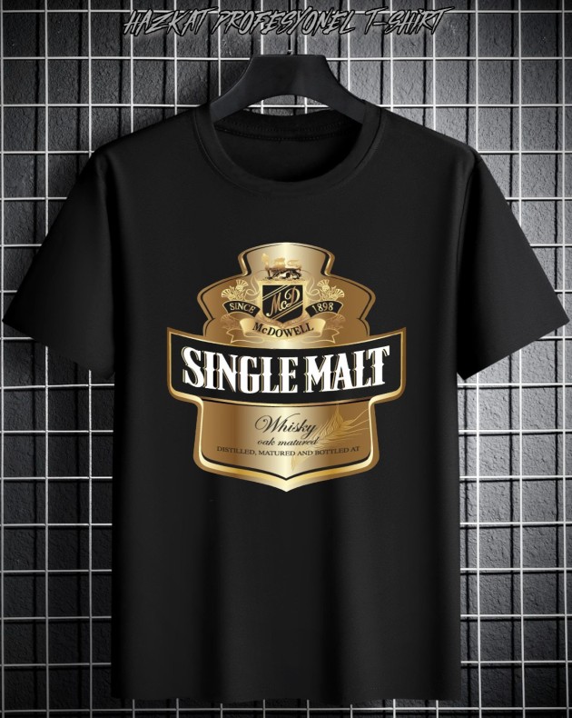 Siyah Single Malt Baskılı Tshirt